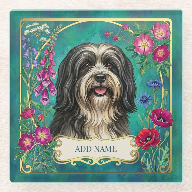Personalized Black & White Lhasa Apso Coaster (Front)