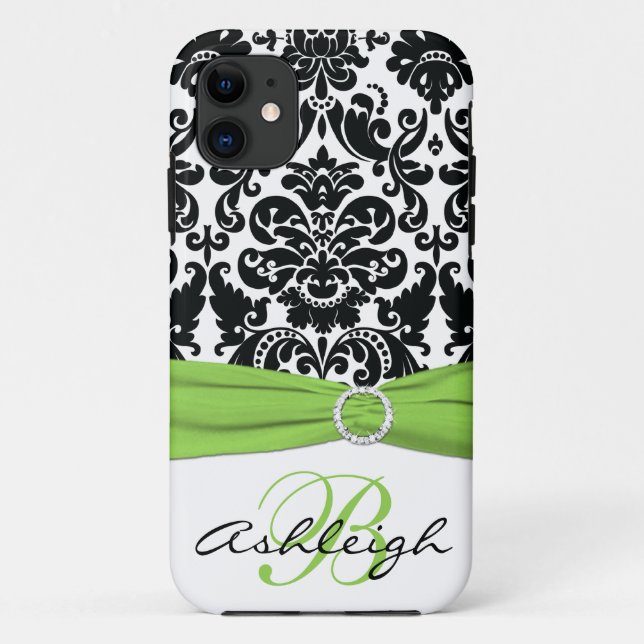 Personalized Black, White, Lime Damask iPhone 5 Case-Mate iPhone Case (Back)