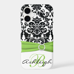 Personalized Black, White, Lime Damask iPhone 7