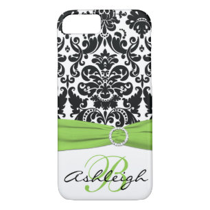 Personalized Black, White, Lime Damask iPhone 7 iPhone 8/7 Case