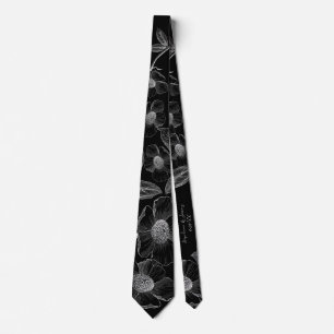 Personalized Black White Line Art Wedding Tie