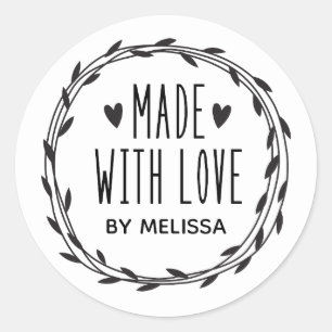 Personalized Black White Made With Love Classic Round Sticker