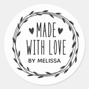 Personalized Black White Made With Love Classic Round Sticker