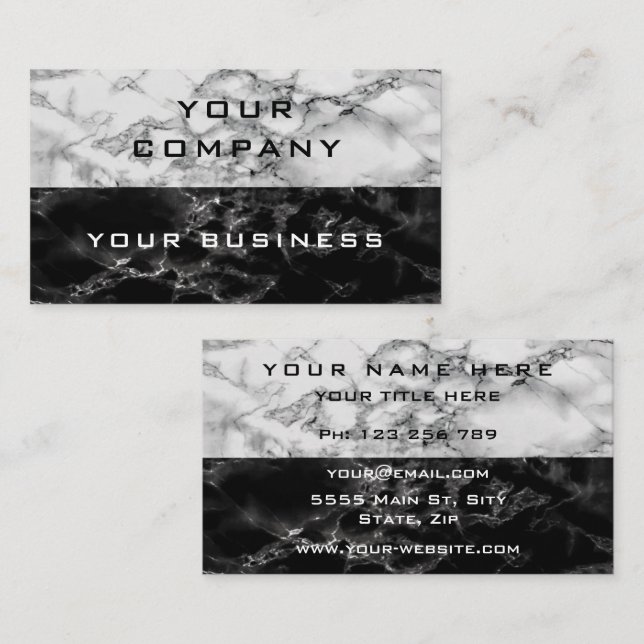 Personalized Black White Marble Business Card (Front/Back)
