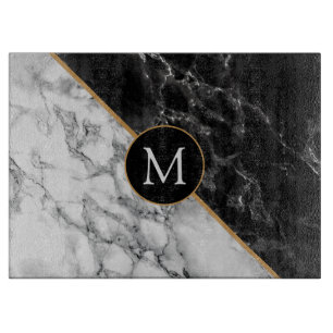 Personalized Black White Marble Cutting Board