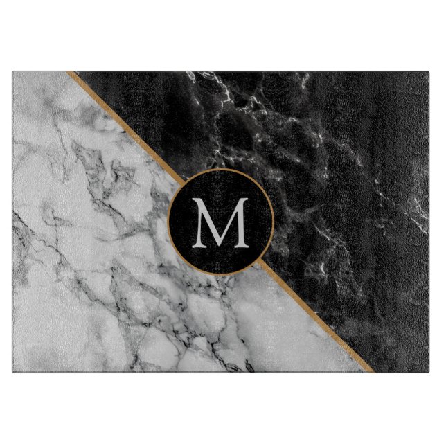 Personalized Black White Marble Cutting Board (Front)