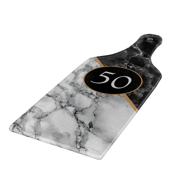 Personalized Black White Marble Cutting Board Gift (Corner)