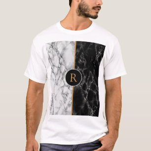 Personalized Black White Marble Monogram T-Shirt