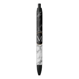 Personalized Black White Marble Pen Custom Letter