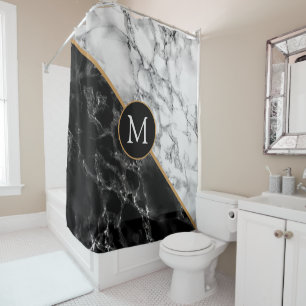 Personalized Black White Marble Shower Curtain