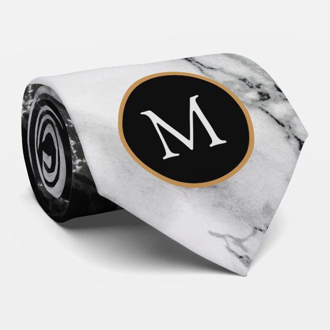 Personalized Black White Marble Tie Custom Letter (Rolled)