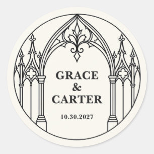 Personalized Black White Medieval Gothic Wedding Classic Round Sticker
