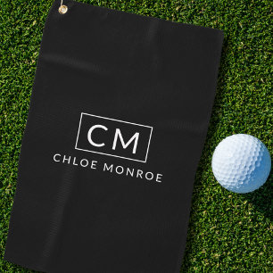 Personalized Black White Minimal Modern Monogram  Golf Towel