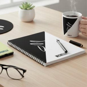 Personalized Black & White Minimal Monogram & Name Notebook