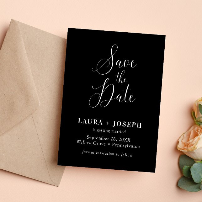 Personalized Black White Minimalist Calligraphy Save The Date (Creator Uploaded)