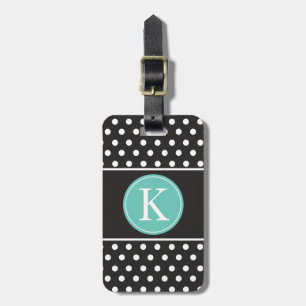 Personalized Black White Mint Green Polka Dots Luggage Tag