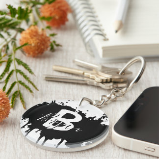 Personalized Black & White Monogram Acrylic Keycha Keychain