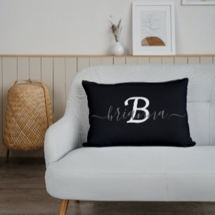 Personalized Black & White Monogram Initial Lumbar Pillow