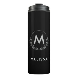 Personalized Black & White Monogram Thermal Tumbler
