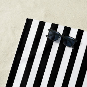 Personalized Black White Music Notes Heart Stripes Beach Towel