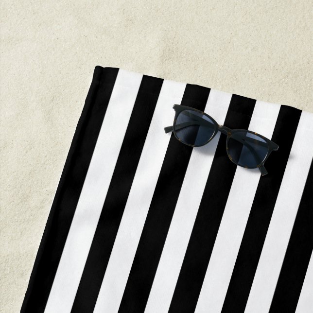 Personalized Black White Music Notes Heart Stripes Beach Towel (In Situ)