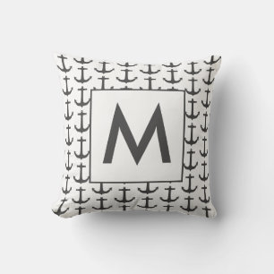 Personalized black white Nautical Anchor Throw Pillow