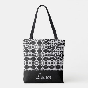 Personalized black & white oval geometric shape tote bag