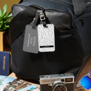 Personalized Black & White Paws & Whiskers Luggage Tag