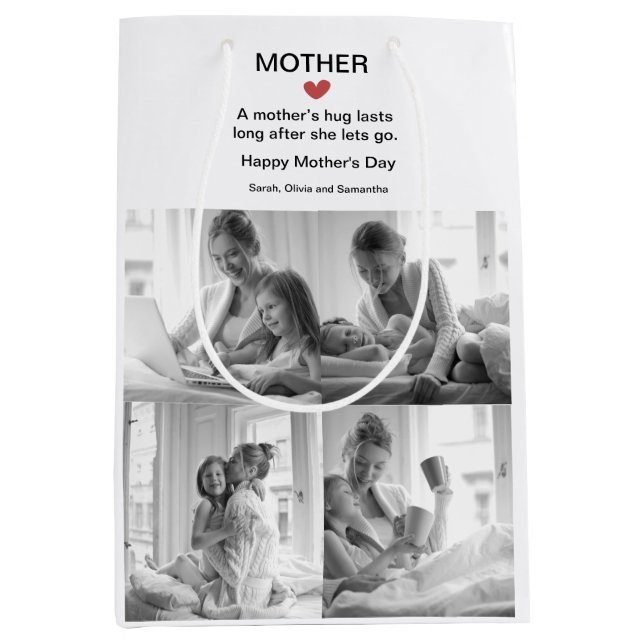 Personalized Black & White Photo Collage |  Medium Gift Bag (Front)