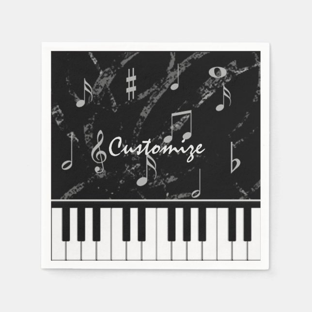 Personalized Black & White Piano Music Napkins (Front)