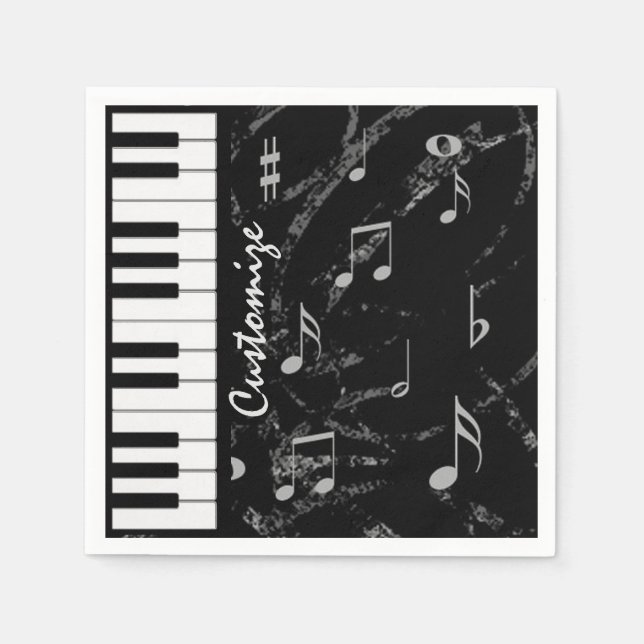 Personalized Black & White Piano Music Napkins 3 (Front)