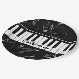 Personalized Black & White Piano Music Paper Plate