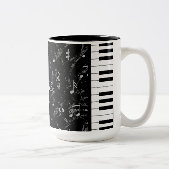 Personalized Black & White Piano Music Two-Tone Coffee Mug (Right)