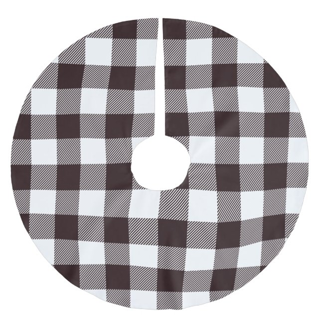 Personalized Black & White Plaid Rustic Country Brushed Polyester Tree Skirt (Front)