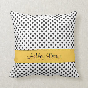 Personalized Black White Polka Dot Yellow Throw Pillow