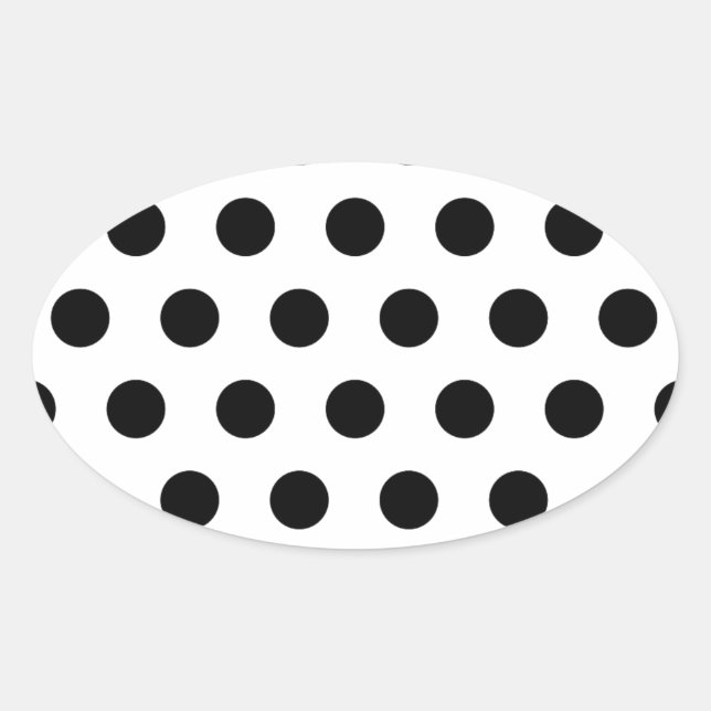 Personalized Black & White Polka Dots Oval Sticker (Front)