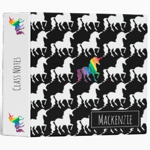 Personalized Black & White Rainbow Unicorn Pattern Binder