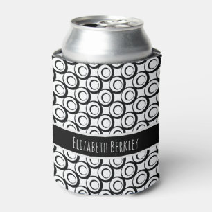 Personalized, Black & White Retro Circles Pattern Can Cooler