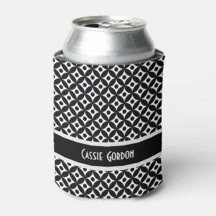 Personalized, Black & White Retro Pattern Can Cooler