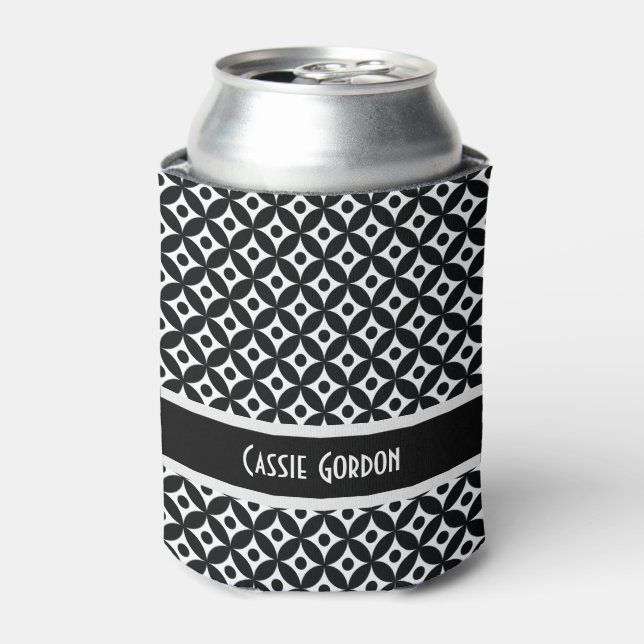 Personalized, Black & White Retro Pattern Can Cooler (Can Front)