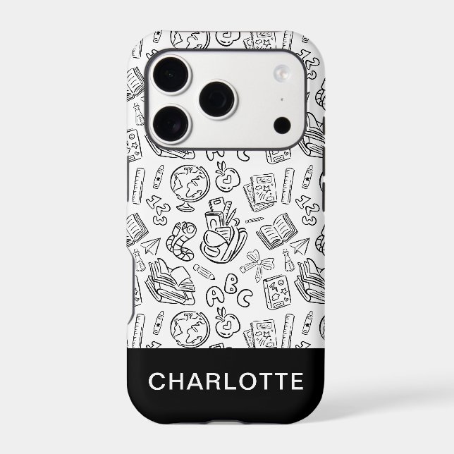Personalized Black & White School Doodle (Back)