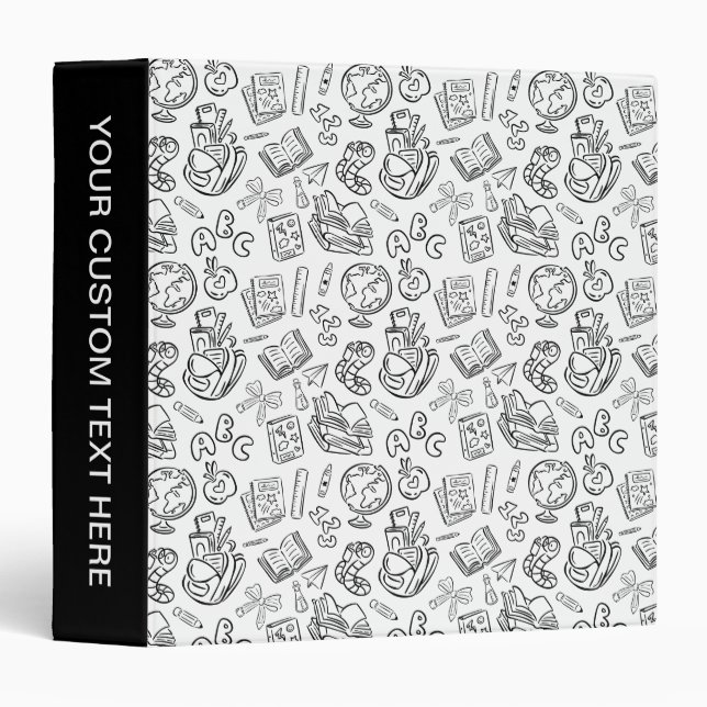 Personalized Black & White School Doodle Binder (Front/Spine)