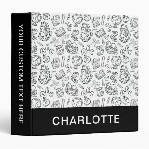 Personalized Black & White School Doodle Binder