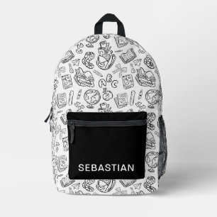 Personalized Black & White School Doodle Kids Printed Backpack