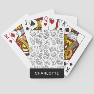 Personalized Black & White School Doodle Playing Cards