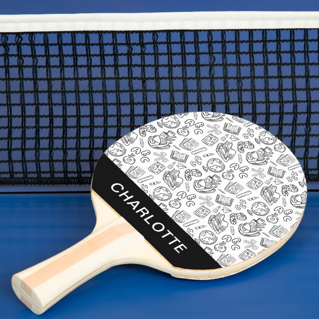 Personalized Black & White School Handdrawn Doodle Ping Pong Paddle (Insitu)
