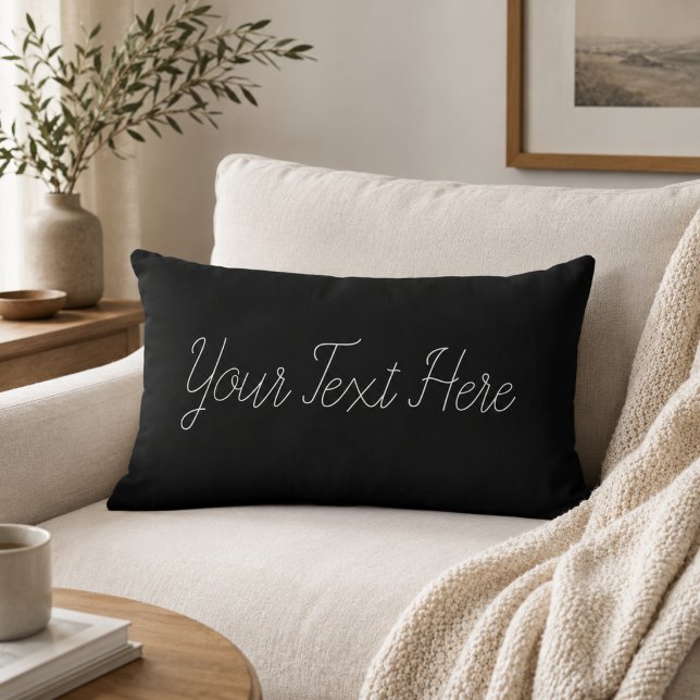 Personalized Black White Script Custom Text Lumbar Pillow (Creator Uploaded)