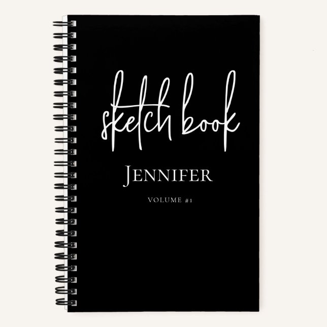 Personalized Black White Script Name Sketchbook Notebook (Front)