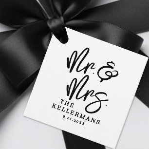 Personalized Black White Script Wedding Favour Tags