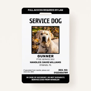 Personalized Black White Service Dog Photo Badge